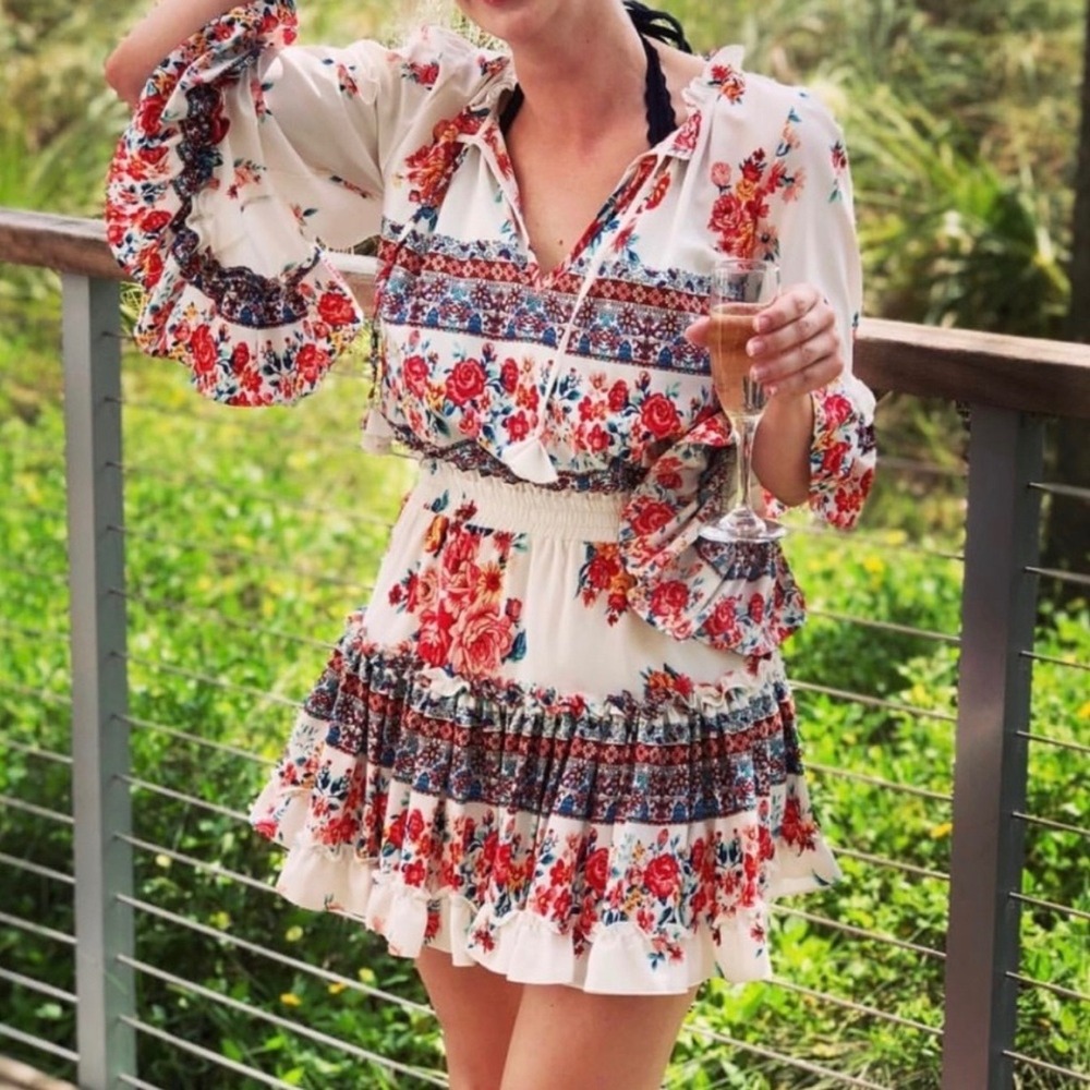 MISA Los Angeles‎ Ximena Mini Dress Size XS Floral Smocked Boho Flowy Festival